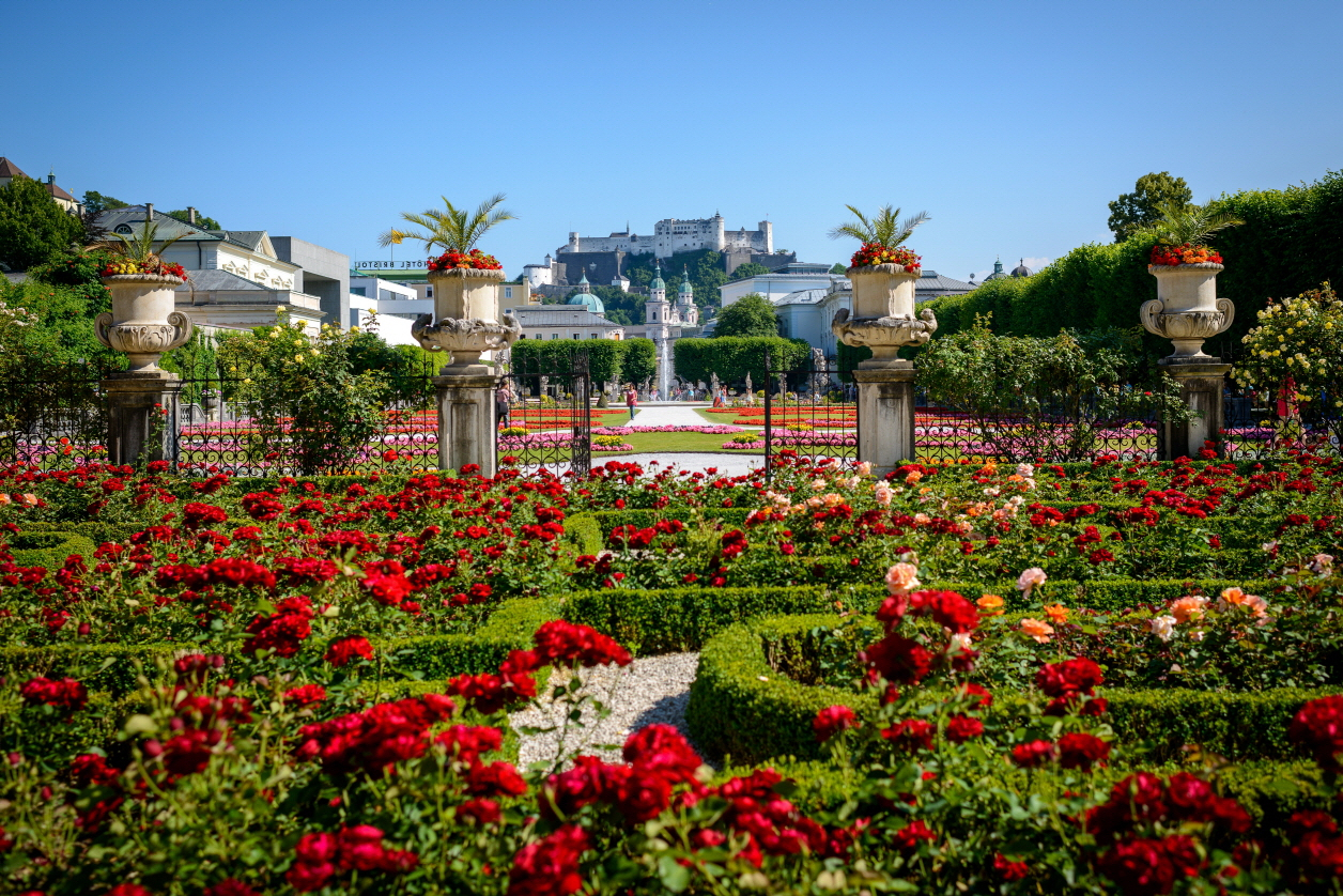 호엔잘츠부르크 성이 보이는 미라벨 정원의 모습 (c)Tourismus Salzburg / Guenter Breitegger