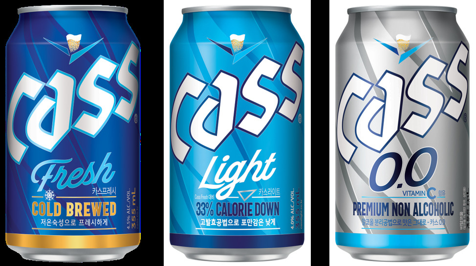 오비맥주의 대표 브랜드인 카스 프레시, 카스 라이트 등 ‘카스 패밀리’.[오비맥주 제공]