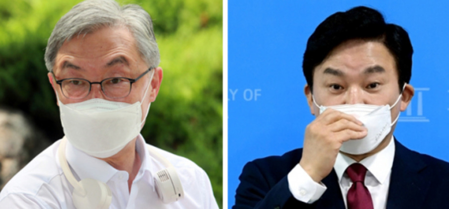 최재형 전 감사원장과 원희룡 제주지사. 이상섭 기자/