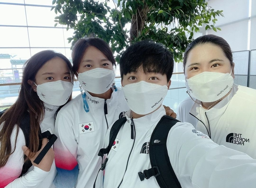 올림픽 2회 연속 금메달에 도전하는 한국 여자골프 선수단이 31일 일본 도쿄에 도착했다. 왼쪽부터 김세영, 고진영, 김효주, 박인비. [김세영 소셜미디어]