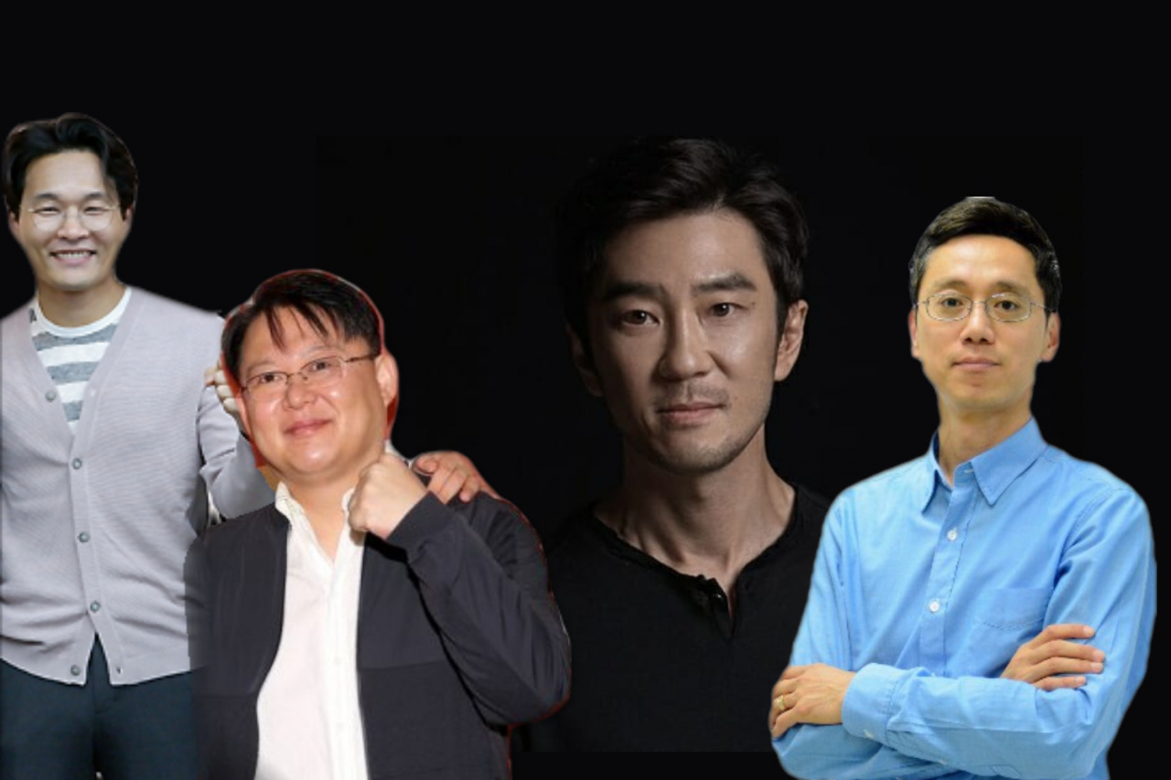 왼쪽부터 김형준 개발 총괄, 김정훈 라이징윙스 대표, 김창한 크래프톤 대표, 김강석 전 크래프톤 대표.