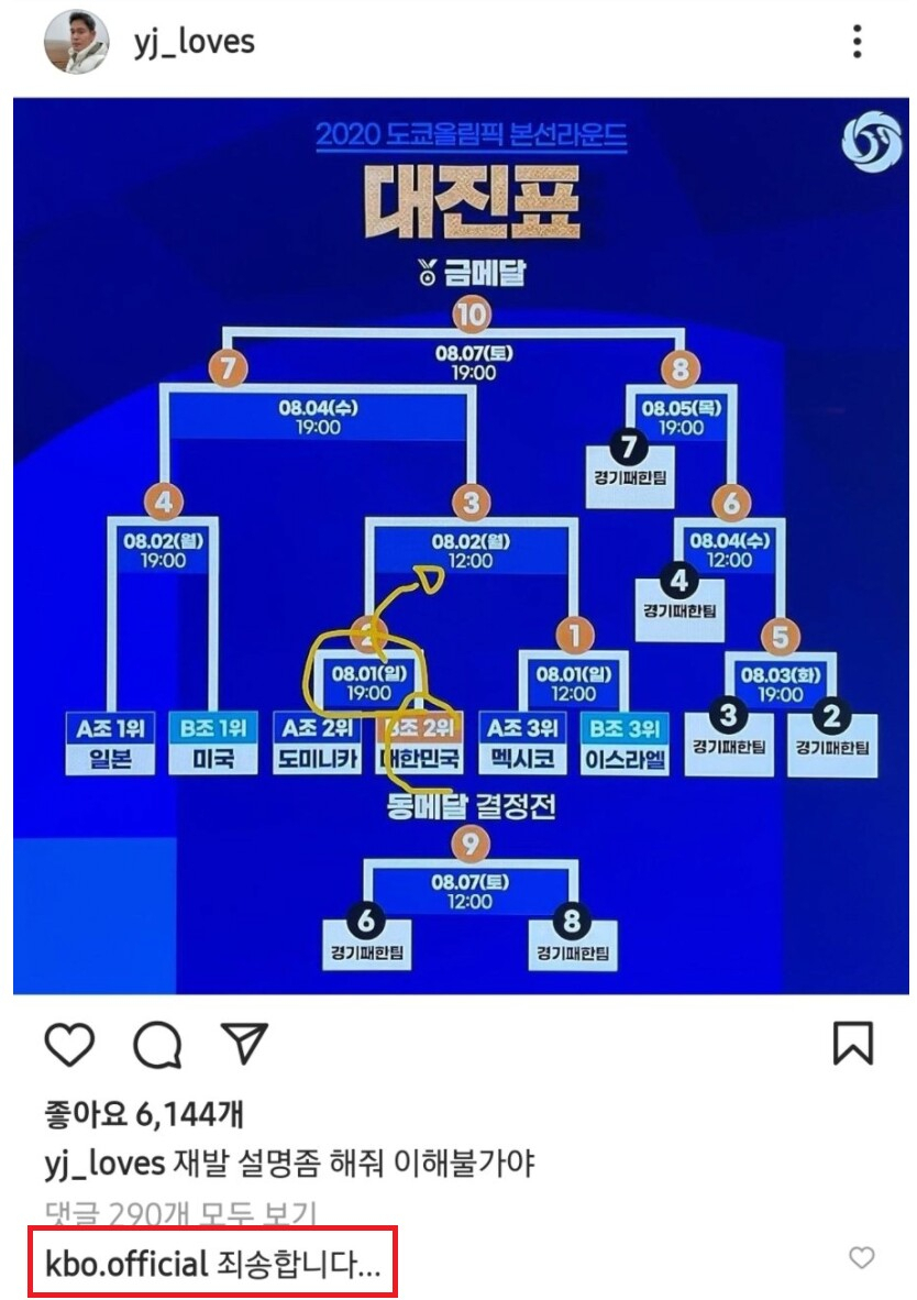 정용진 신세계그룹 부회장 인스타그램 글에 KBO 측이 댓글을 단 모습. [온라인커뮤니티 캡처]