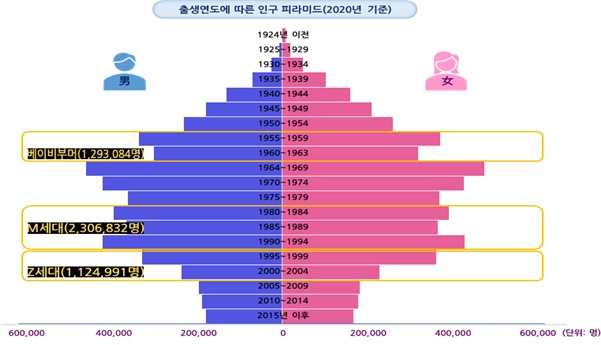 2020년 서울 인구 피라미드. [서울시 제공]