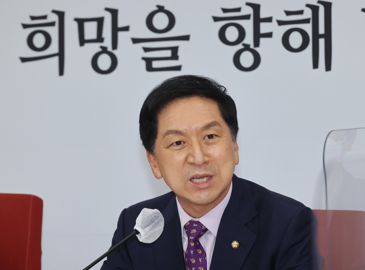 김기현 국민의힘 원내대표가 5일 오전 서울 여의도 국회에서 열린 취임 100일 기자간담회에서 소회와 내년 대선 각오를 밝히고 있다. [헤럴드경제=이상섭 기자]