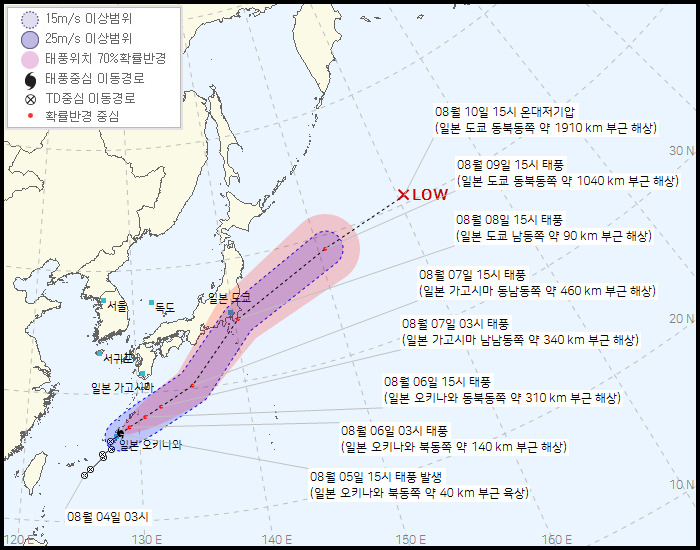 제10호 태풍 '미리내' 예상 경로 [기상청 자료]