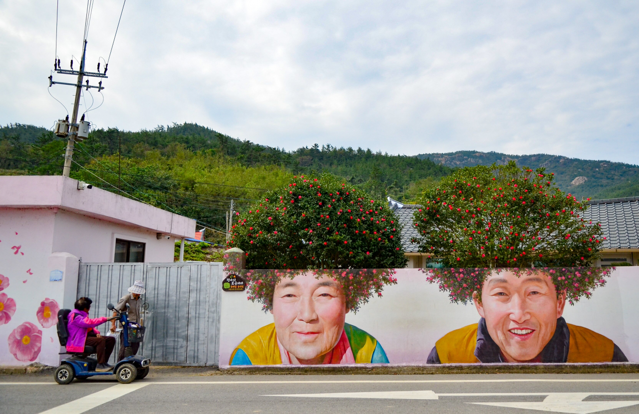 신안 동백도, 동백 파마 벽화는 국내는 물론 세계적으로도 유명하다.