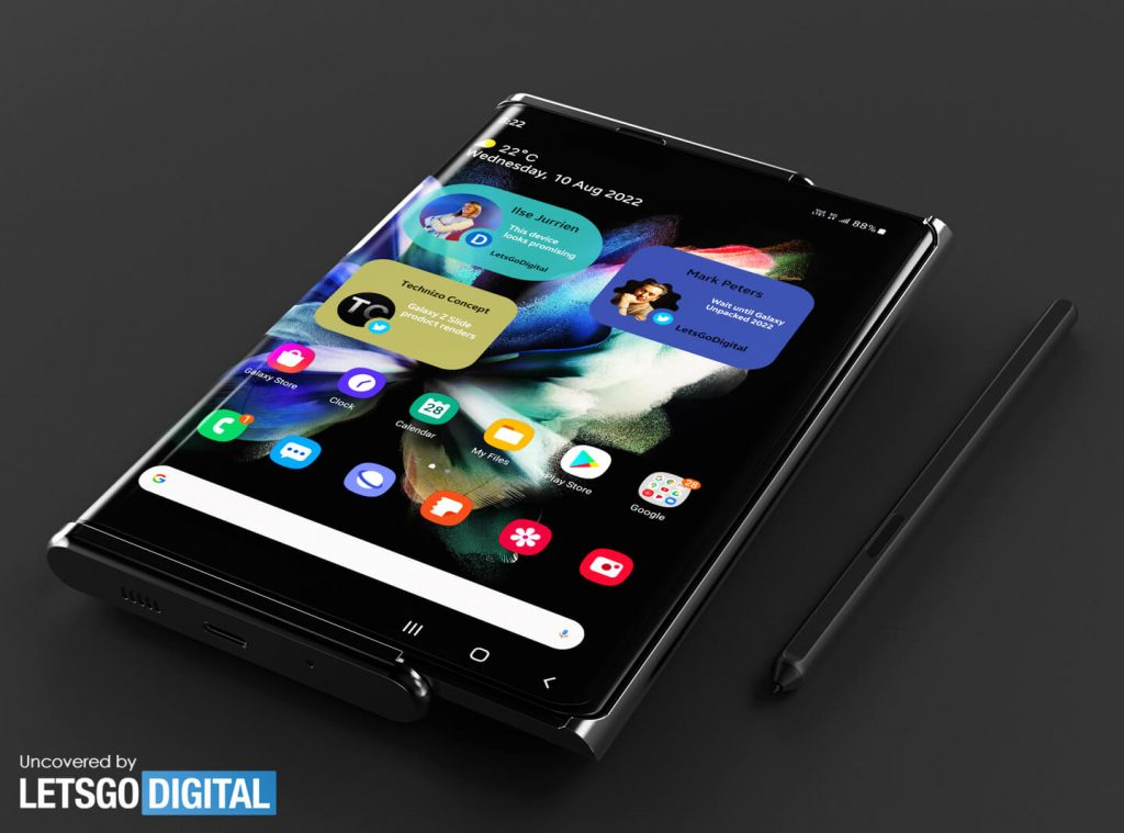 삼성전자 롤러블폰 예상 이미지 [출처=렛츠고디지털(https://nl.letsgodigital.org/smartphones/samsung-galaxy-unpacked/)]