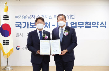 김현준(왼쪽) LH 사장과 황기철 국가보훈처장이 12일 국가유공자의 주거지원 확대를 위한 업무협약식에 참석한 모습. [LH 제공]