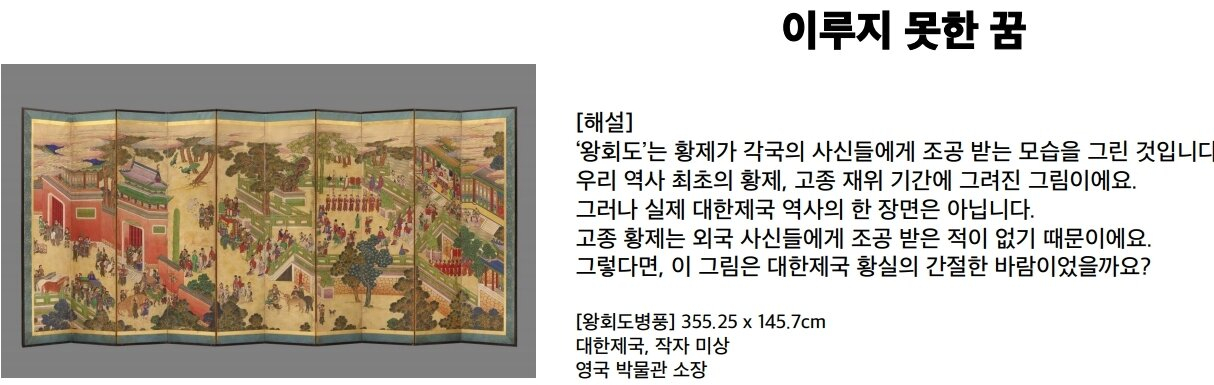 왕회도 병풍은 희망인데 슬프다. 고종황제가 각국 조공을 받아보는 꿈을 그렸다.