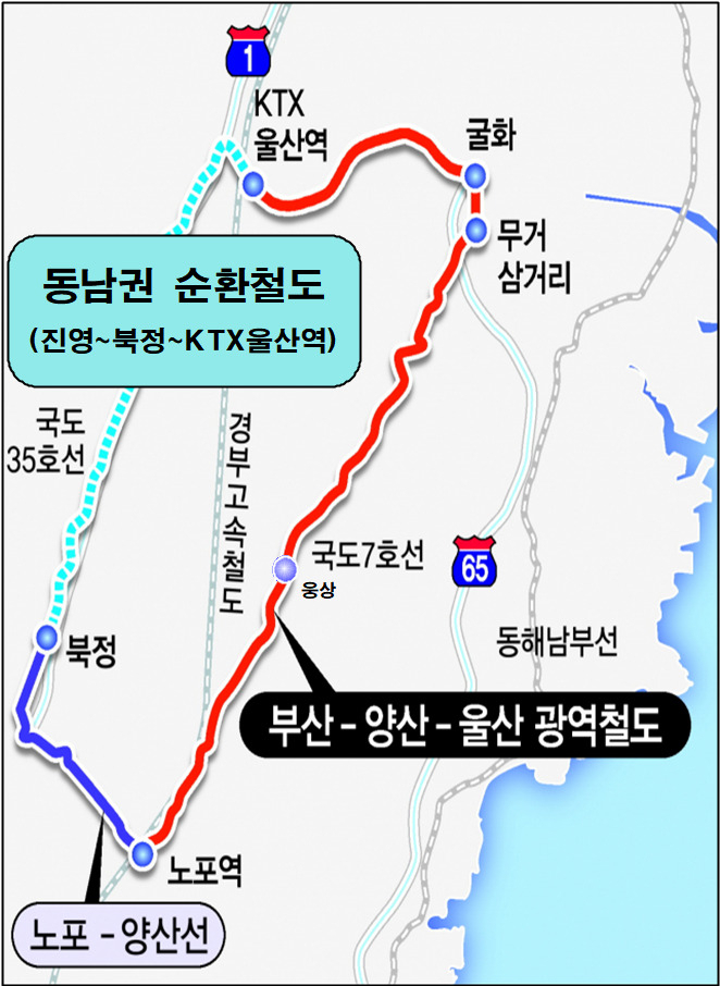 ‘부산~양산~울산 광역철도’ 노선도 [부산시 제공]