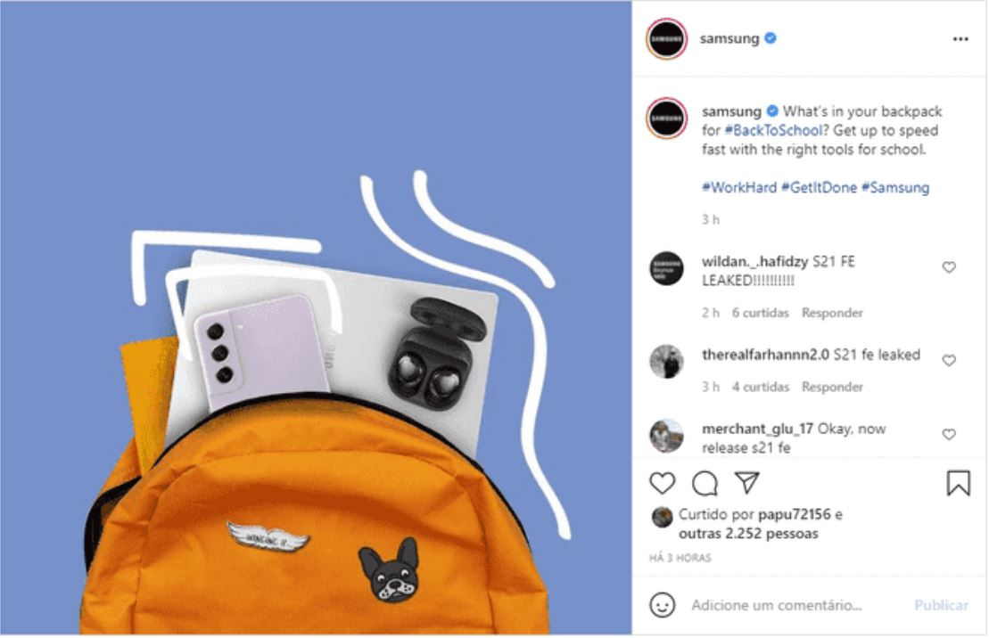 삼성전자 공식 인스타그램에 등장한 갤럭시S21 FE