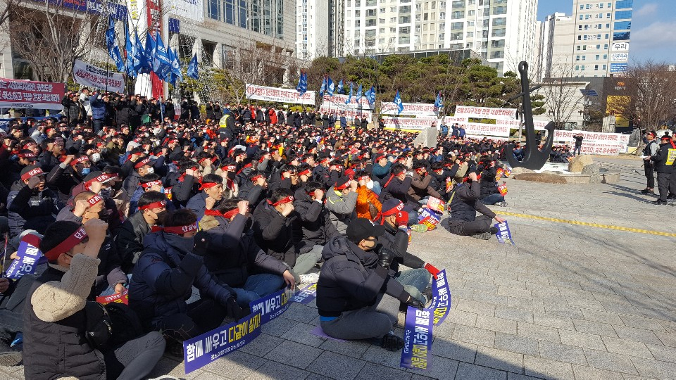 르노삼성 노조원들의 파업 모습. 윤정희 기자