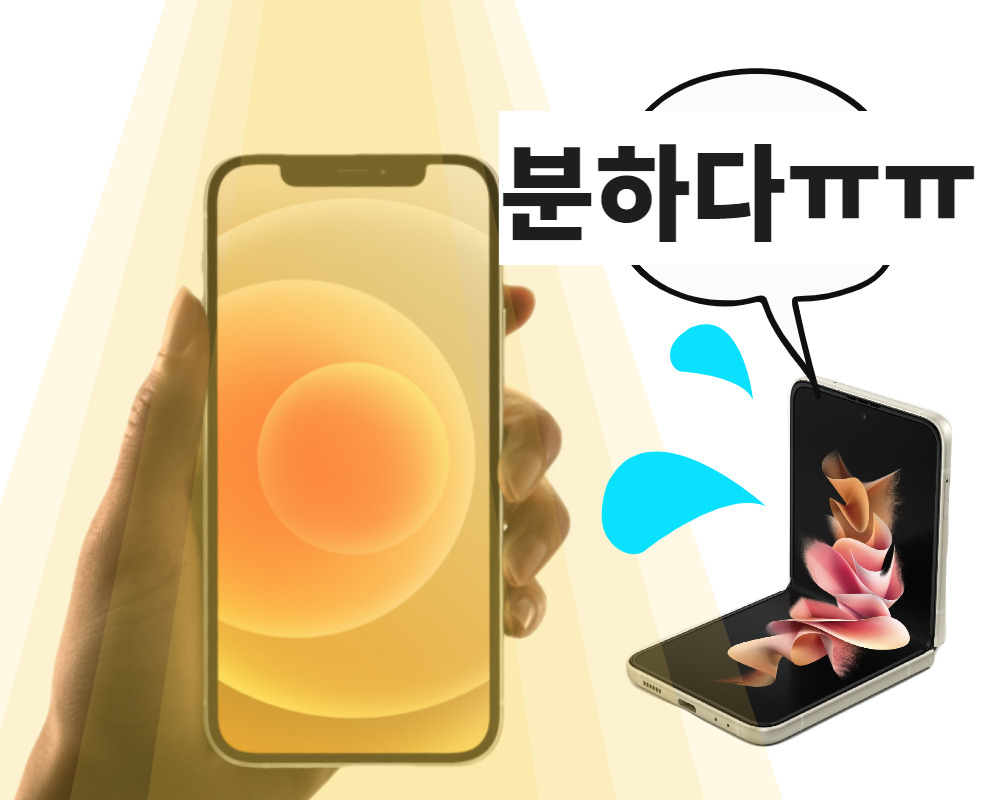 ‘아이폰12’(왼쪽)과 ‘갤럭시Z플립3’ 제품 이미지. [애플·삼성전자 홈페이지 캡처]