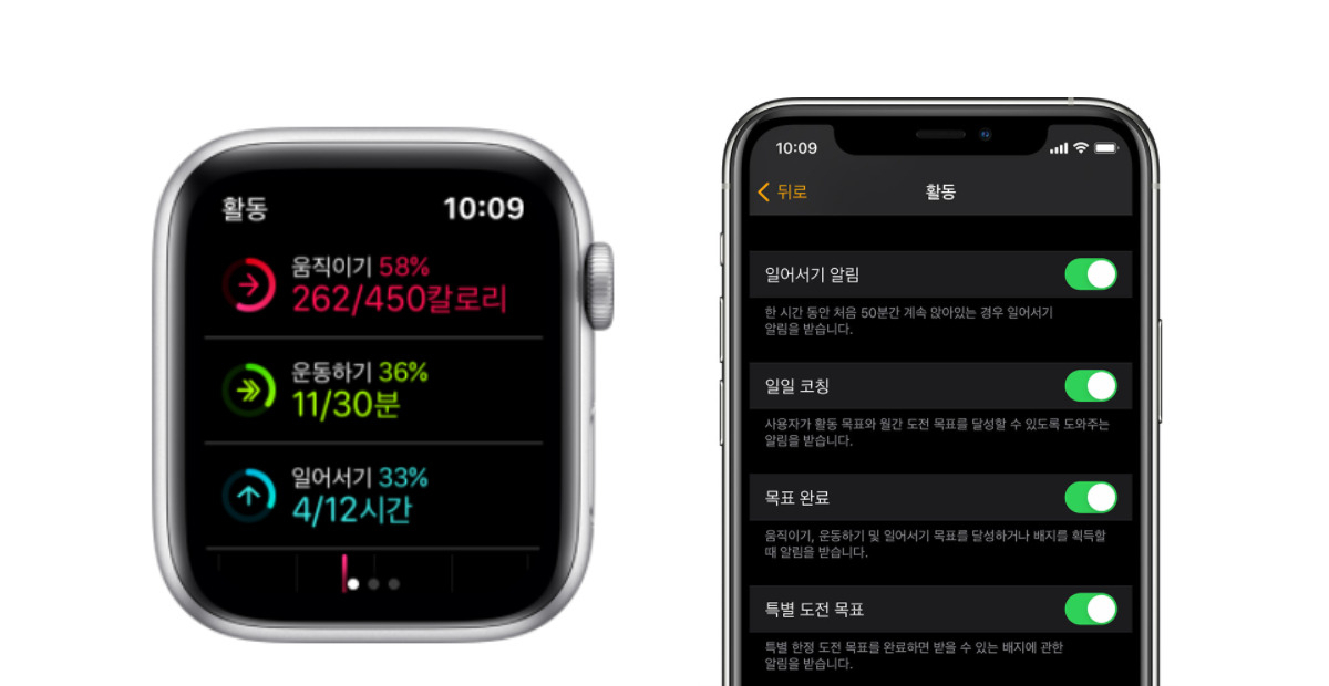 iOS에서 사용되는 '활동 앱' 작동 모습. [애플 홈페이지 캡처]