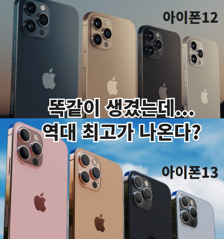 지난해 출시된 아이폰12(위), 아이폰13 예상 렌더링(아래) [이미지 출처=애플, 렛츠고디지털]