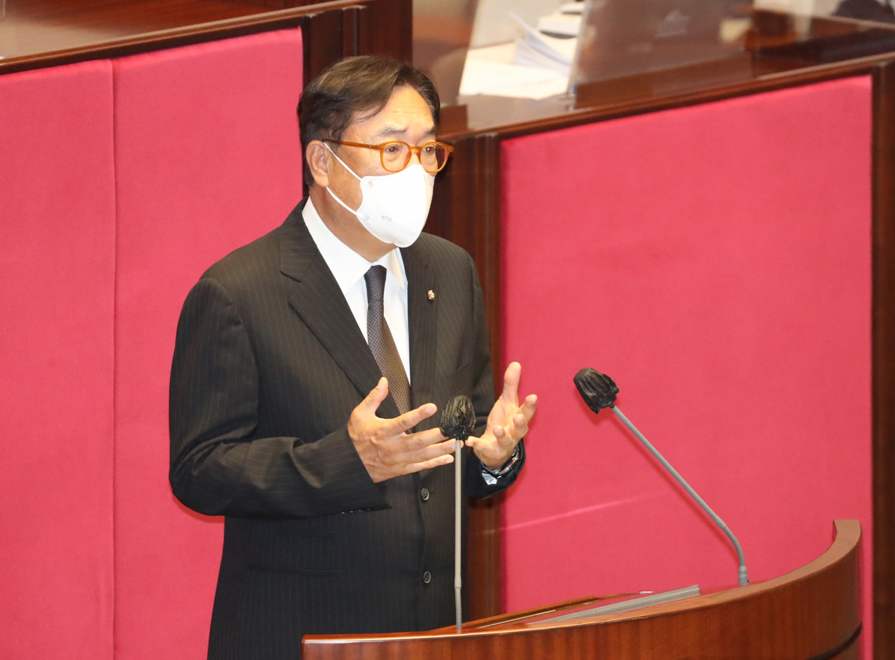 31일 국회 본회의에서 하반기 국회부의장으로 선출된 국민의힘 정진석 의원이 소감을 밝히고 있다. [헤럴드경제=이상섭 기자]