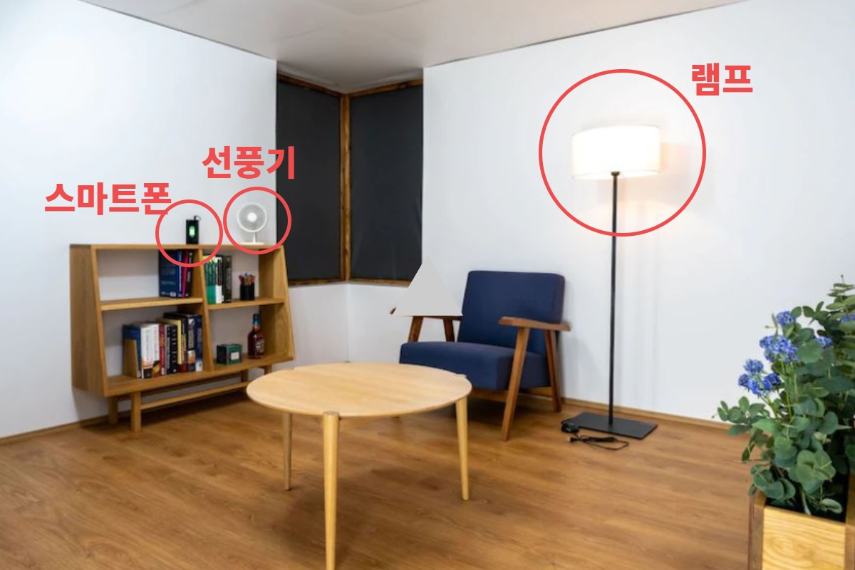 방 전체에 무선으로 전력이 공급돼 스마트폰 충전, 선풍기, 램프가 작동된 모습 [도쿄 대학 제공]