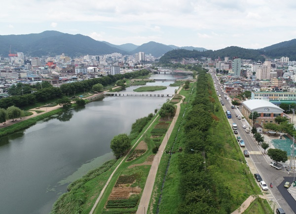 1962년 8월 물난리를 겪은 순천시 풍덕동 동천변 무허가 건물 밀집지역을 철거하고 도시숲을 조성했다.