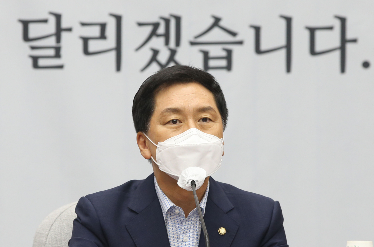 국민의힘 김기현 원내대표가 3일 오전 서울 여의도 국회에서 열린 원내대책회의에서 발언하고 있다. [연합]