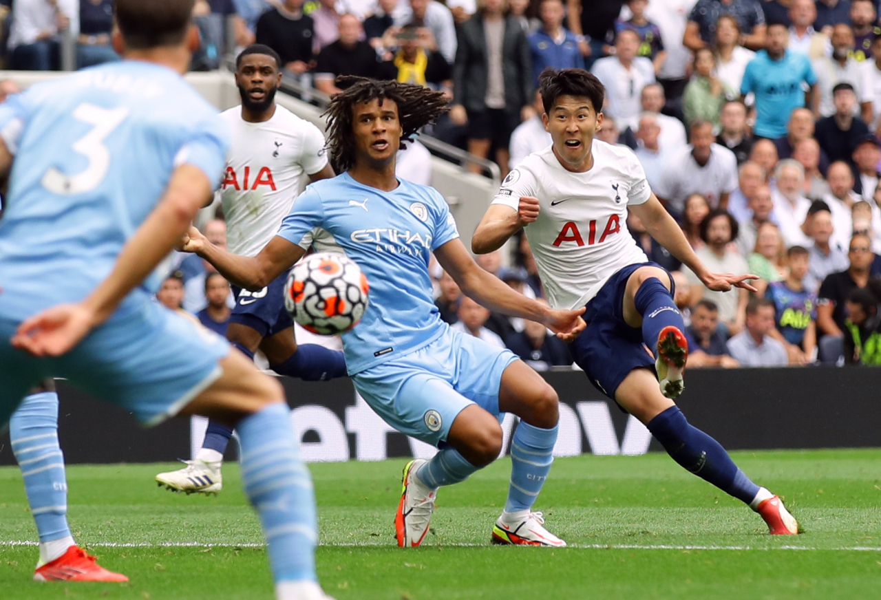 지난 8월16일 맨시티와 EPL 개막전서 리그 1호골 터뜨리는 손흥민 [로이터]