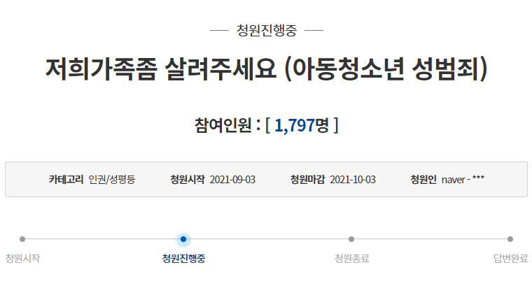 [청와대 국민청원 게시판 캡처]
