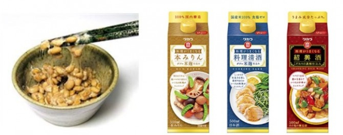 낫또(좌), 다카라 '요리가 잘된다' 맛술 제품(우)