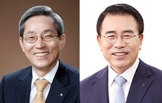 윤종규 KB금융그룹 회장(왼쪽)과 조용병 신한금융그룹 회장
