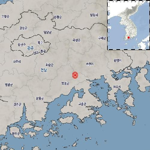 전남 보성군 북동쪽 20km 지역서 규모 2.2 지진[기상청 제공]