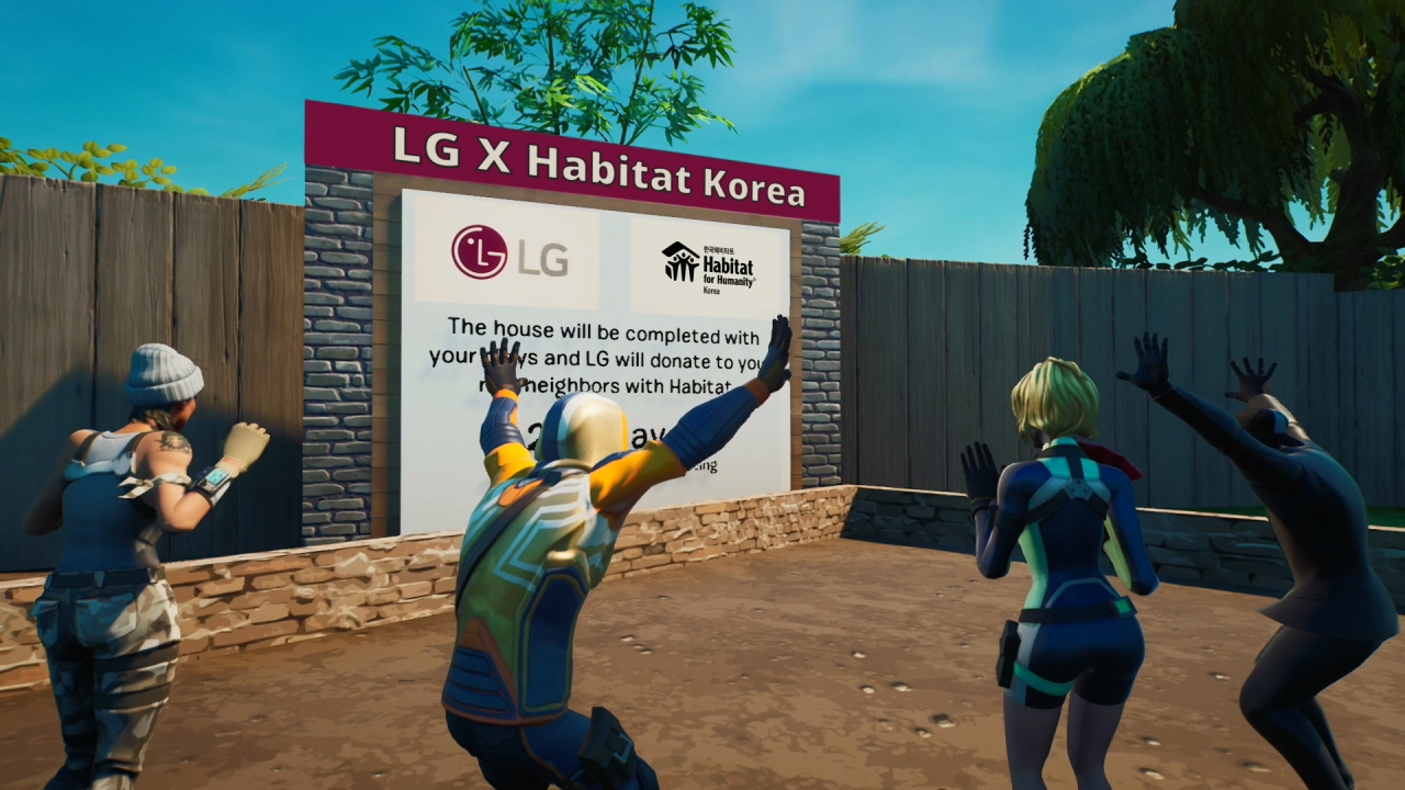 LG전자가 메타버스 게임 플랫폼에 LG 생활가전을 알리는 가상 공간을 마련해 MZ세대와 소통을 강화한다. 고객이 게임 속 해비타트존에서 촬영한 인증샷을 본인의 인스타그램, 페이스북, 트위터에 게시하면 공동 기부에도 참여할 수 있다. 사진은 게임 ‘포트나이트’ 속 해비타트존. [LG전자 제공]