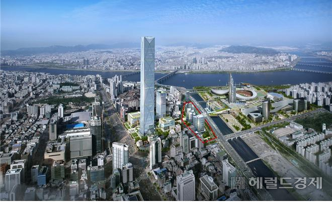 국제교류복합지구 조감도 중 서울의료원 부지(붉은 색 부분) [강남구 제공]