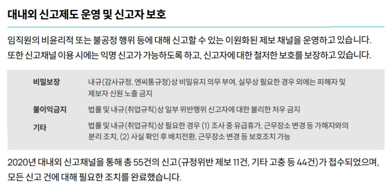 2021 엔씨소프트 지속가능경영보고서 내용 캡처