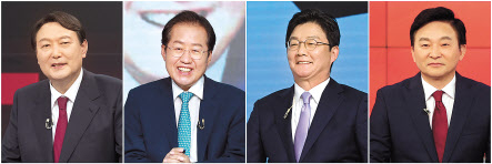 국민의힘 대선 주자를 선출하는 2차 예비경선(컷오프)을 통과한 윤석열(왼쪽부터), 홍준표, 유승민, 원희룡 후보. 국민의힘은 TV토론회 등을 거쳐 다음달 5일 최종 후보를 선출할 예정이다. [연합]