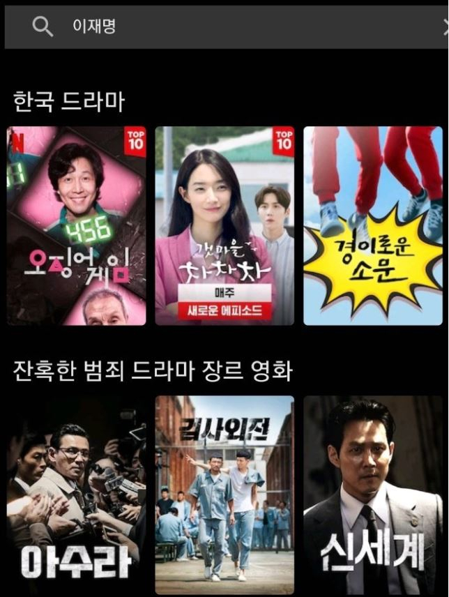 넷플릭스 검색 화면 캡처