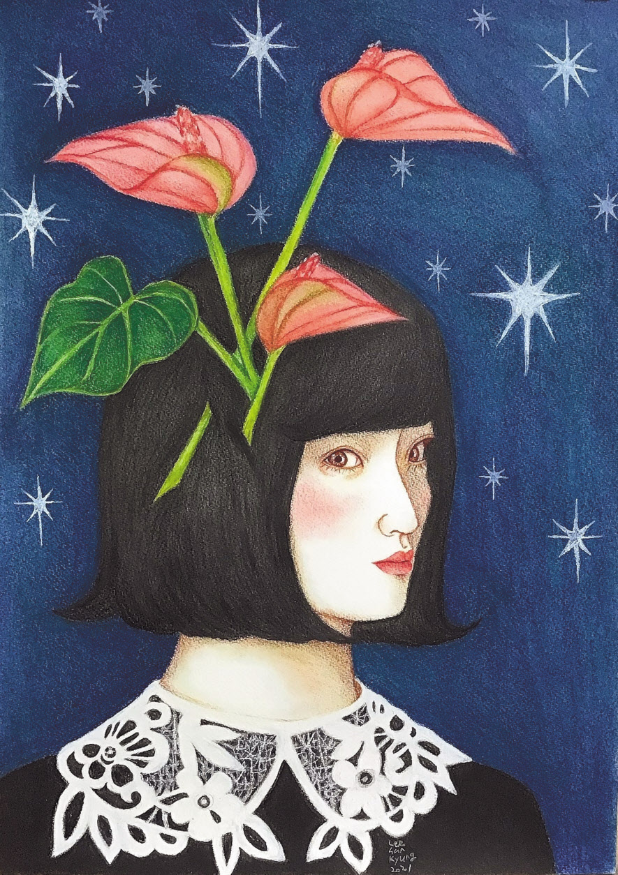 Blue Night, 종이에 콘테, 51&times;36cm, 2021