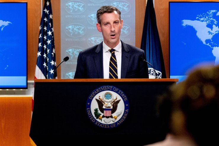 In this Aug. 18 file photo, US State Department spokesman Ned Price speaks at the State Department in Washington, DC, US. (Reuters-Yonhap)
