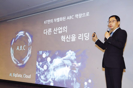 지난해 10월 구현모 KT 대표가 KT의 디지털 플랫폼 기업 전환 전략을 발표하는 모습. [KT 제공]