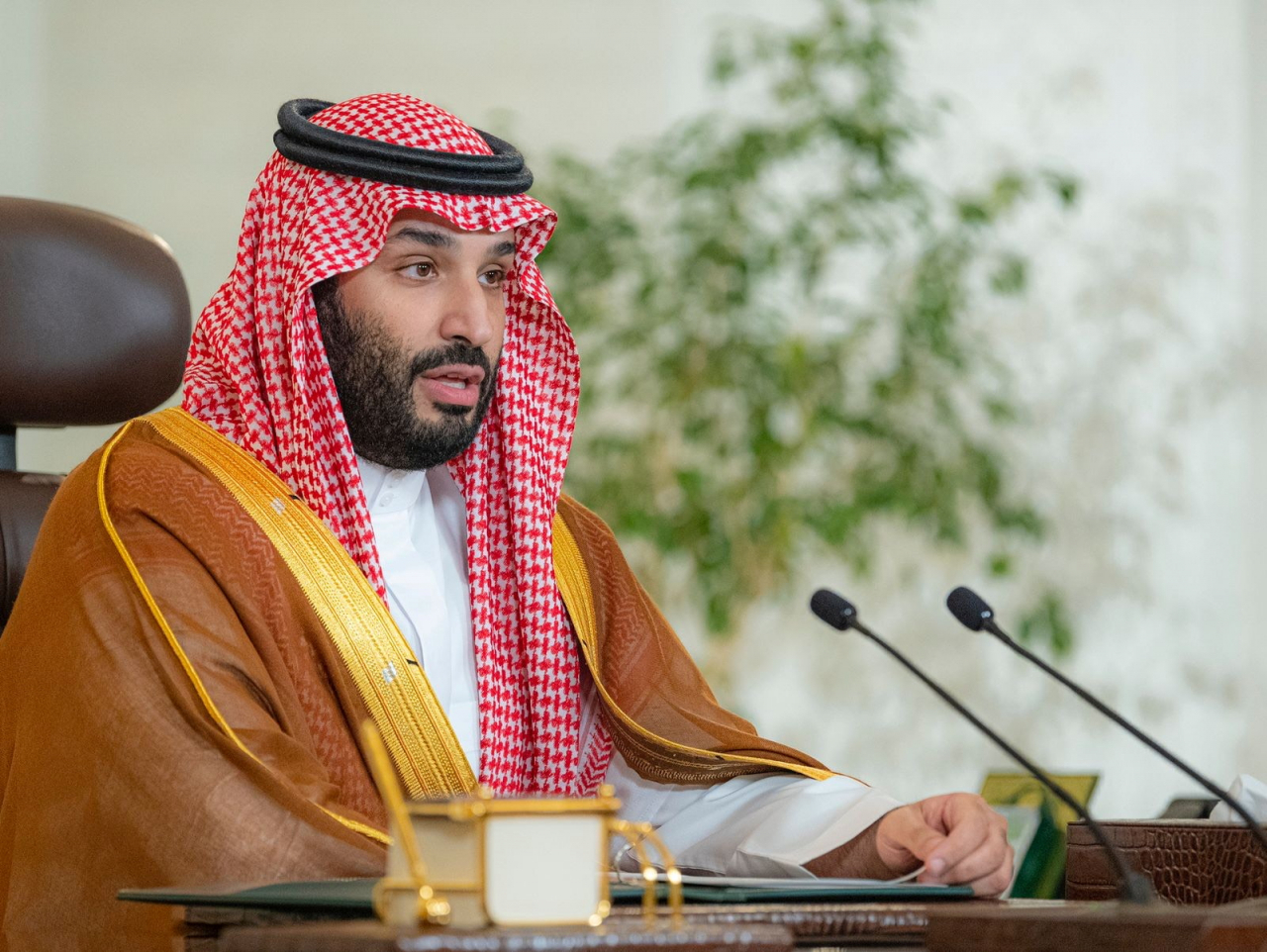 사우디아라비아 빈 살만(Mohammed bin Salman) 왕세자가 현지시간 23일 친환경 이니셔티브를 발표하고 있다.[로이터 연합]
