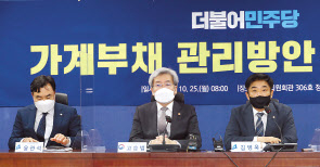 국회 정무위원회 여당 간사인 김병욱 더불어민주당 의원(오른쪽)이 25일 서울 여의도 국회 의원회관에서 열린 ‘10월 가계부채 정무위원회 당정 협의’에서 발언하고 있다. [연합]