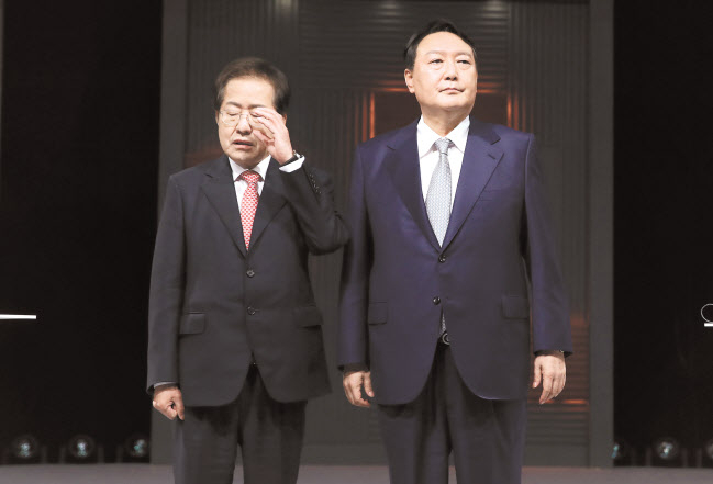 국민의힘 윤석열 전 검찰총장(오른쪽)과 홍준표 의원. [연합]