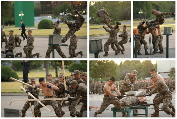 북한이 한국의 국가적 위기 상황시 대응능력을 점검하는 ‘을지태극연습’을 ‘제 손으로 제 눈 찌르는 자멸적 망동’이라고 비난했다. 북한 특수부대 요원들이 국방발전전람회 ‘자위-2021’에서 무술 시범을 선보이는 모습. 자료사진. [헤럴드DB]