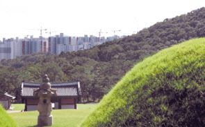 김포 장릉 봉분 쪽에서 바라본 인천 검단신도시 모습. [연합]