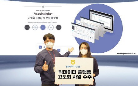 SK㈜ C&C 직원들이 ‘금융 특화 빅데이터 분석 서비스 플랫폼’을 소개하고 있다. [SK㈜ C&C 제공]