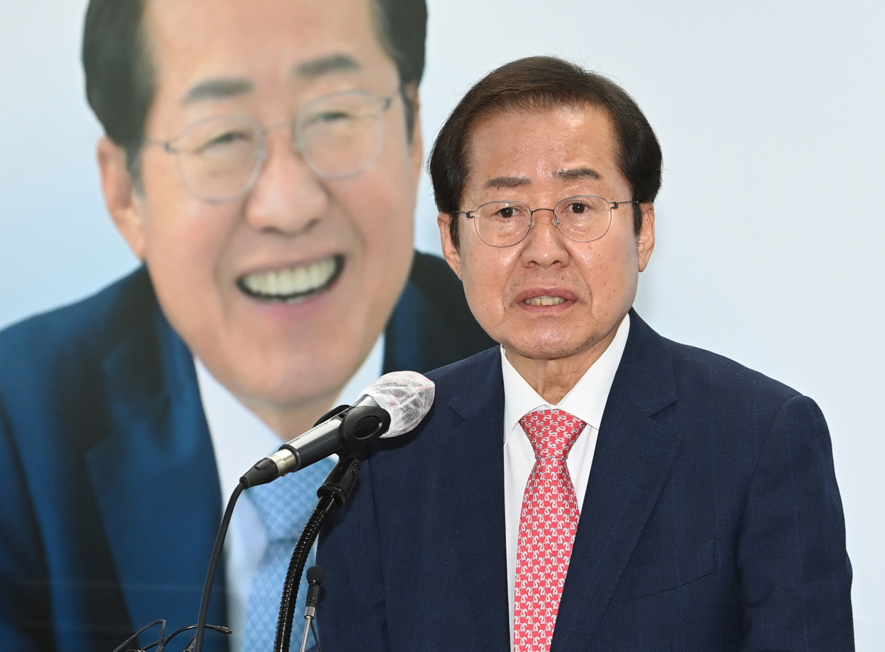 국민의힘 홍준표 대선 경선 후보가 28일 오후 서울 여의도 선거사무소에서 기자간담회를 하고 있다. [연합]