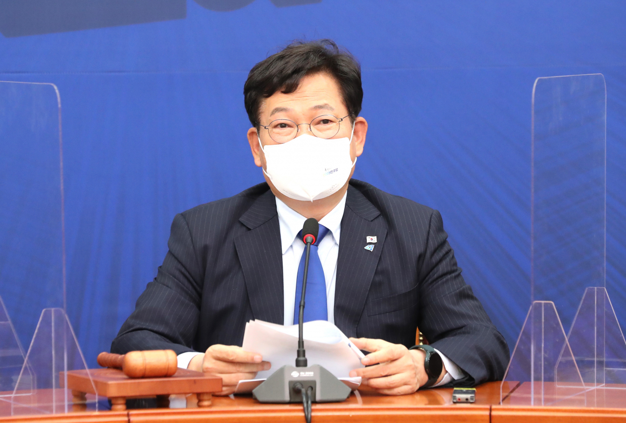더불어민주당 송영길 대표가 1일 국회에서 열린 최고위원회의에서 발언하고 있다. [사진=이상섭 기자/babtong@heraldcorp.com]