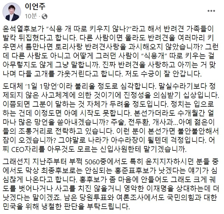 이언주 전 국민의힘 의원 페이스북 일부 캡처.