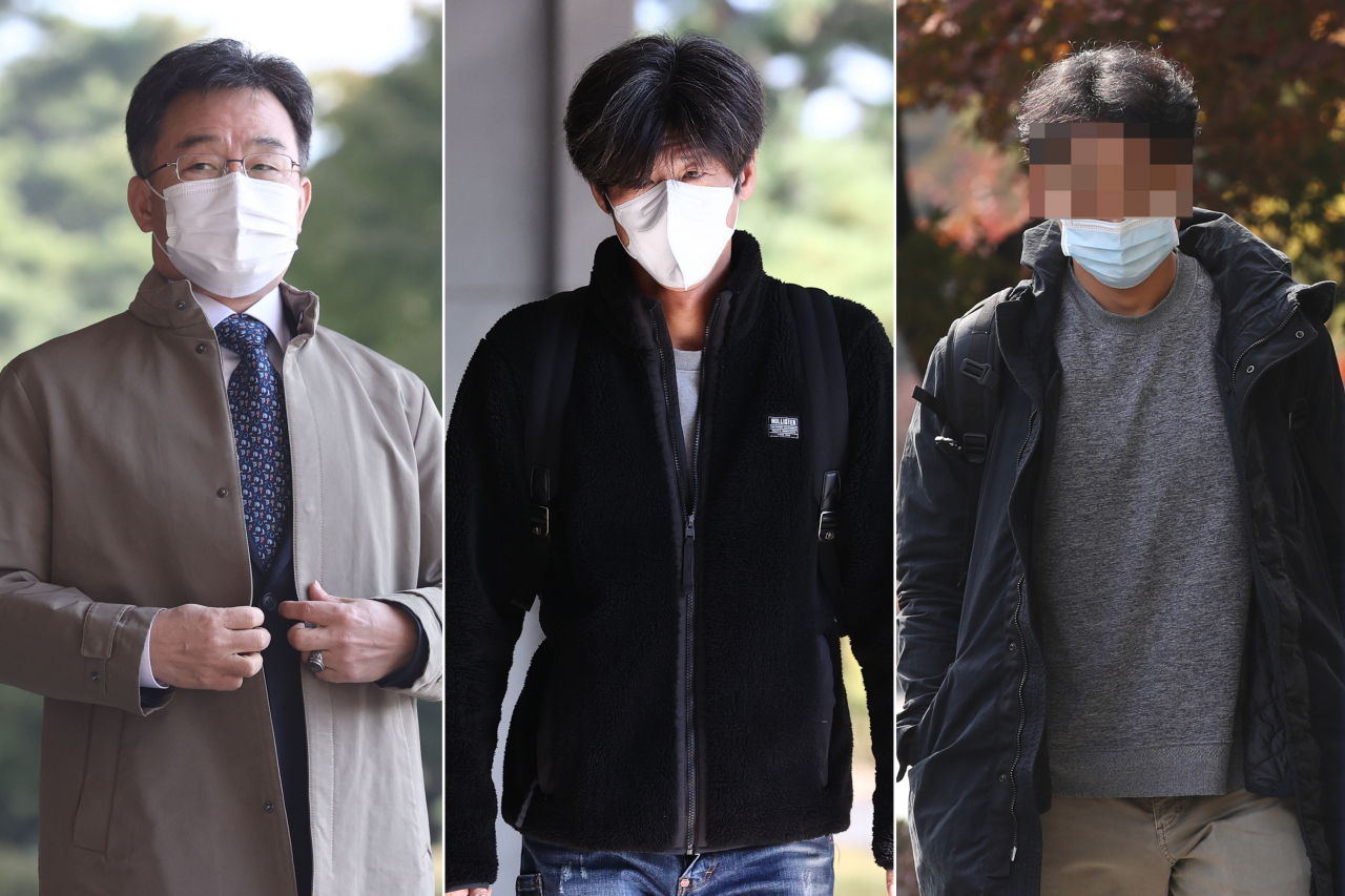 김만배 화천대유 대주주(왼쪽)와 천화동인 4호 소유주 남욱(가운데) 변호사, 정민용 전 성남도시개발공사 전략사업실장(오른쪽). [연합]