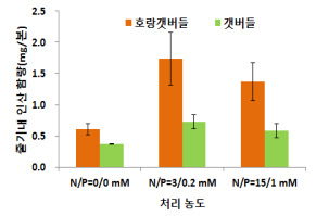 호랑갯버들과 갯버들의 영양염류(질소 및 인산) 처리 농도별에 따른 흡수량 비교