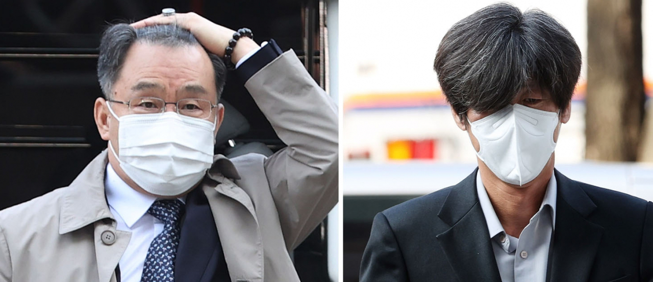 김만배 화천대유 대주주(왼쪽)와 남욱 변호사의 구속만료일이 22일로 다가오는데도 검찰의 대장동 수사가 좀처럼 속도를 내지 못하고 있는 것으로 알려졌다. 사진은 지난 3일 영장실질심사에 출석하는 김만배, 남욱의 모습. [연합]