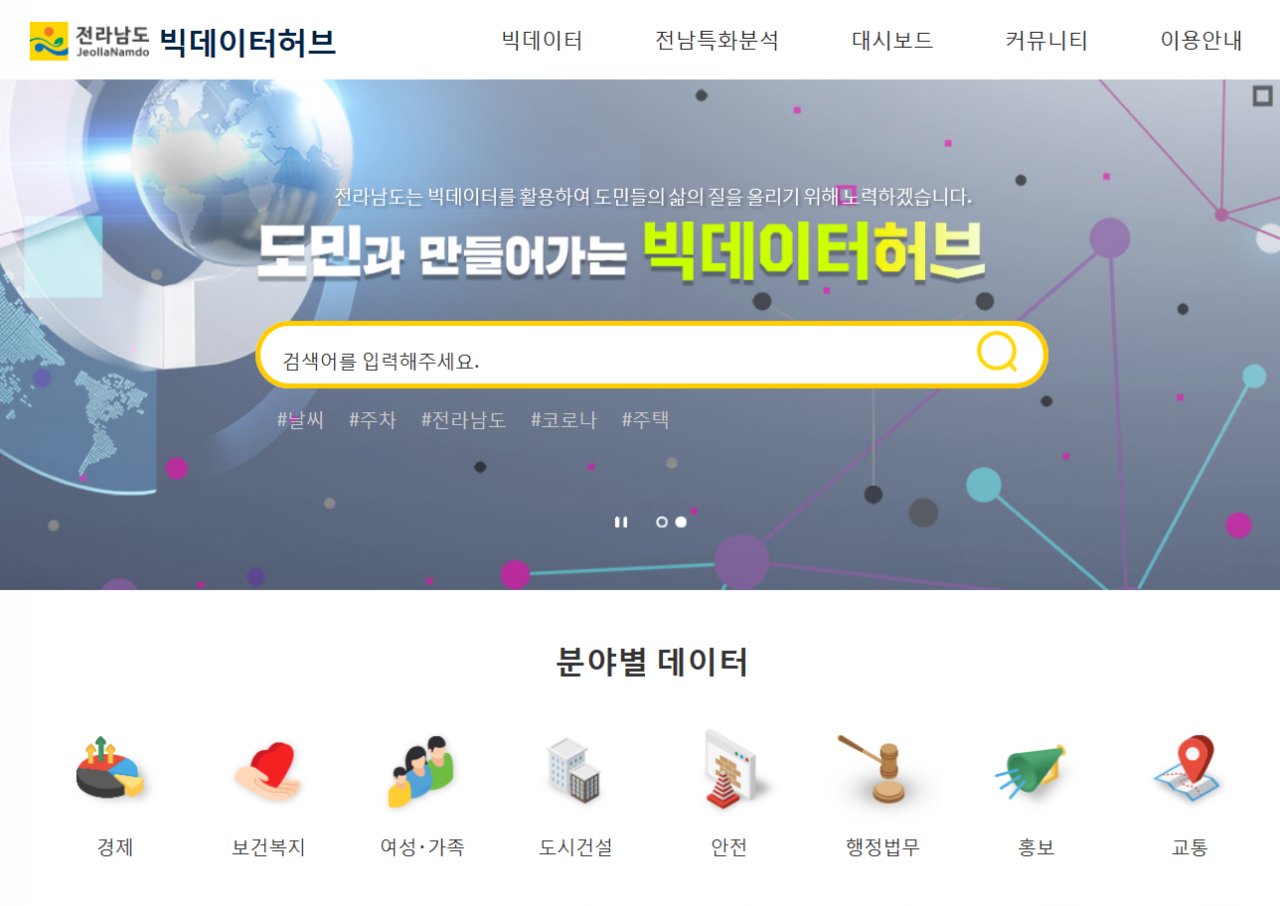 전남빅데이터 누리집 이미지 화면
