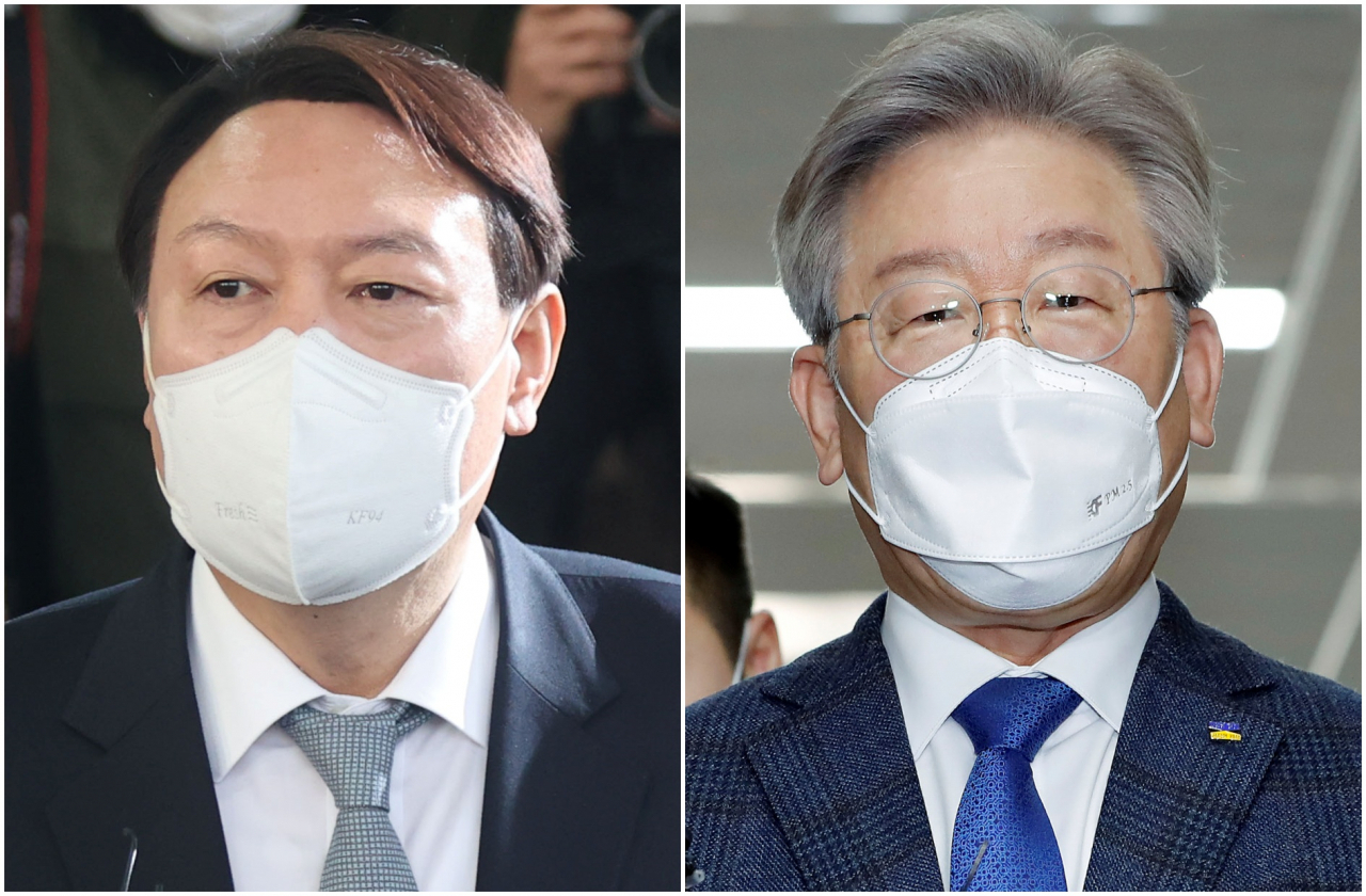 윤석열 국민의힘 대선후보(왼쪽)와 이재명 더불어민주당 대선후보(오른쪽). [연합]
